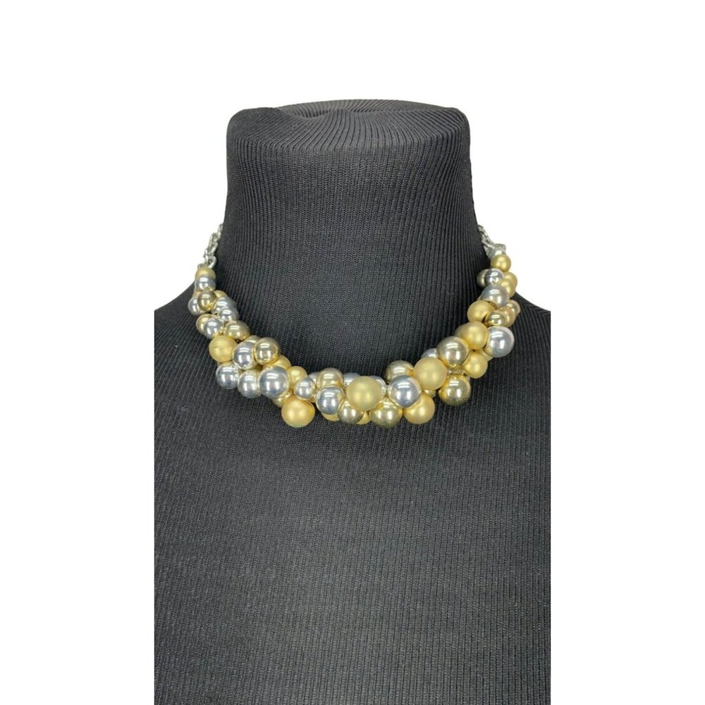 LC Lauren Conrad Signed Faux Silver Gold Round Beaded‎ Bauble Chain Necklace